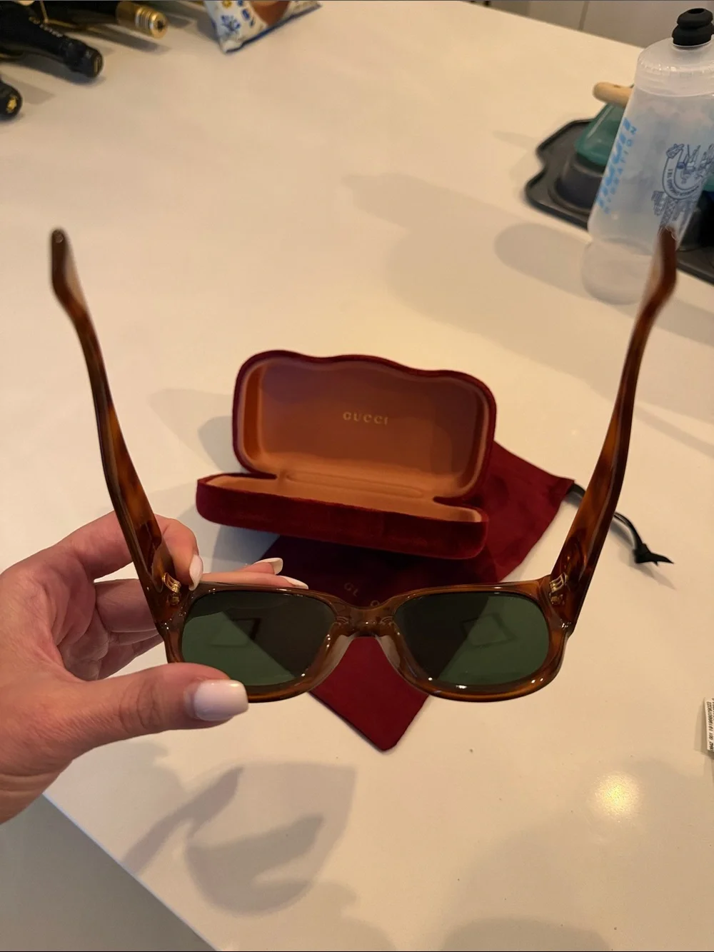 Gucci Oversized Women’s Dark Tortoise Frame Sunglasses with Green Lenses